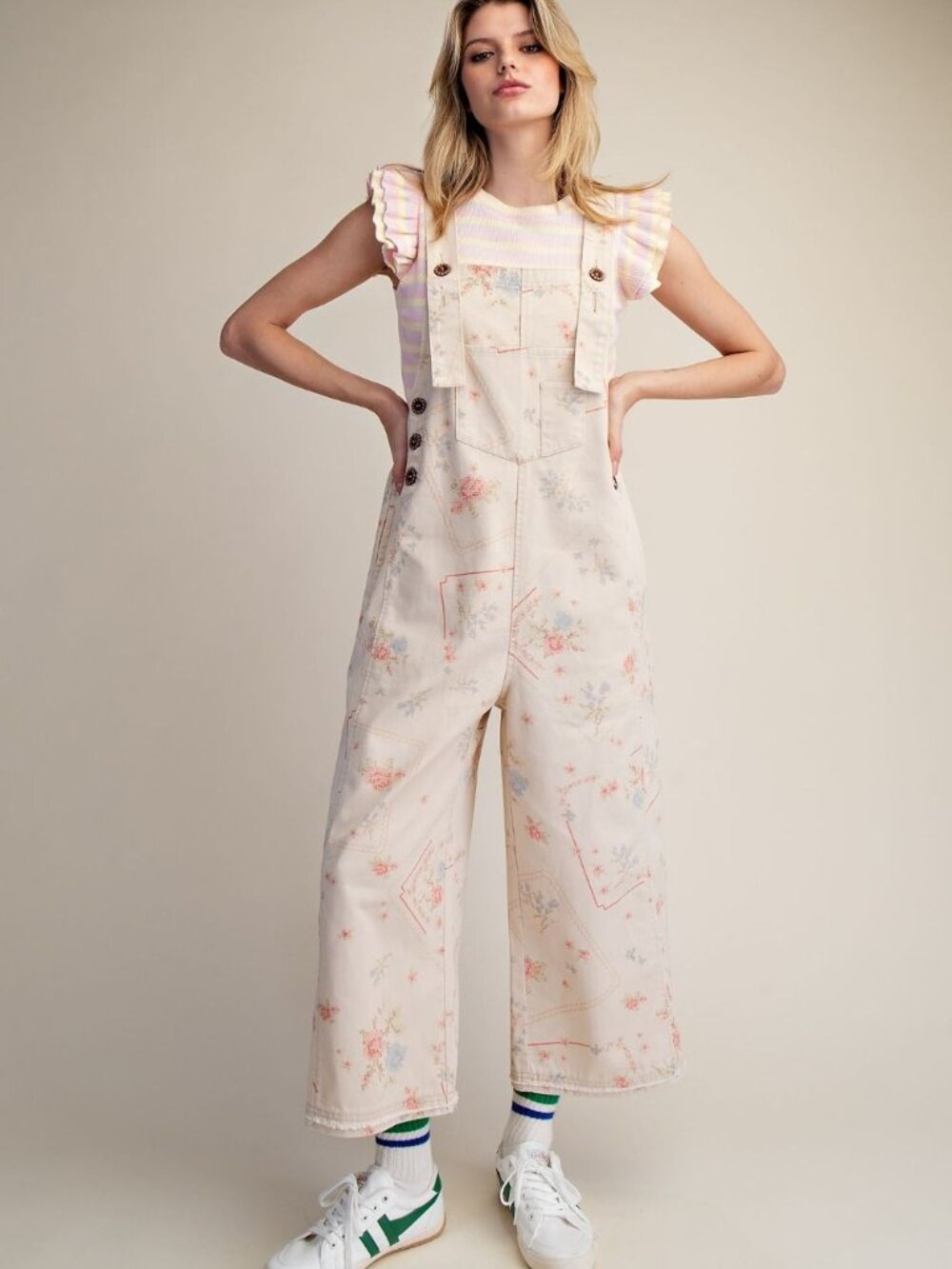 Floral Print Twill Overall